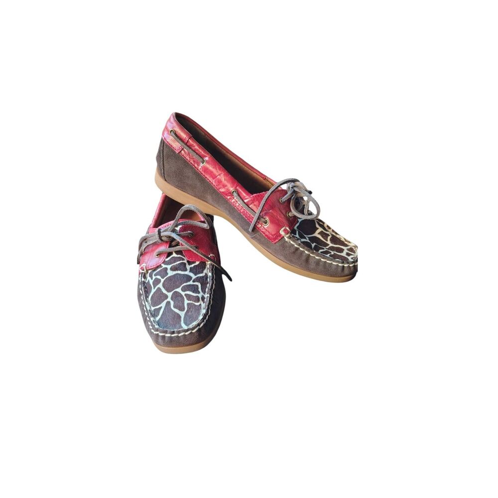 Ariat Palisades Ruby Giraffe Haircalf Leather Boat Shoes Women's 9B NEW